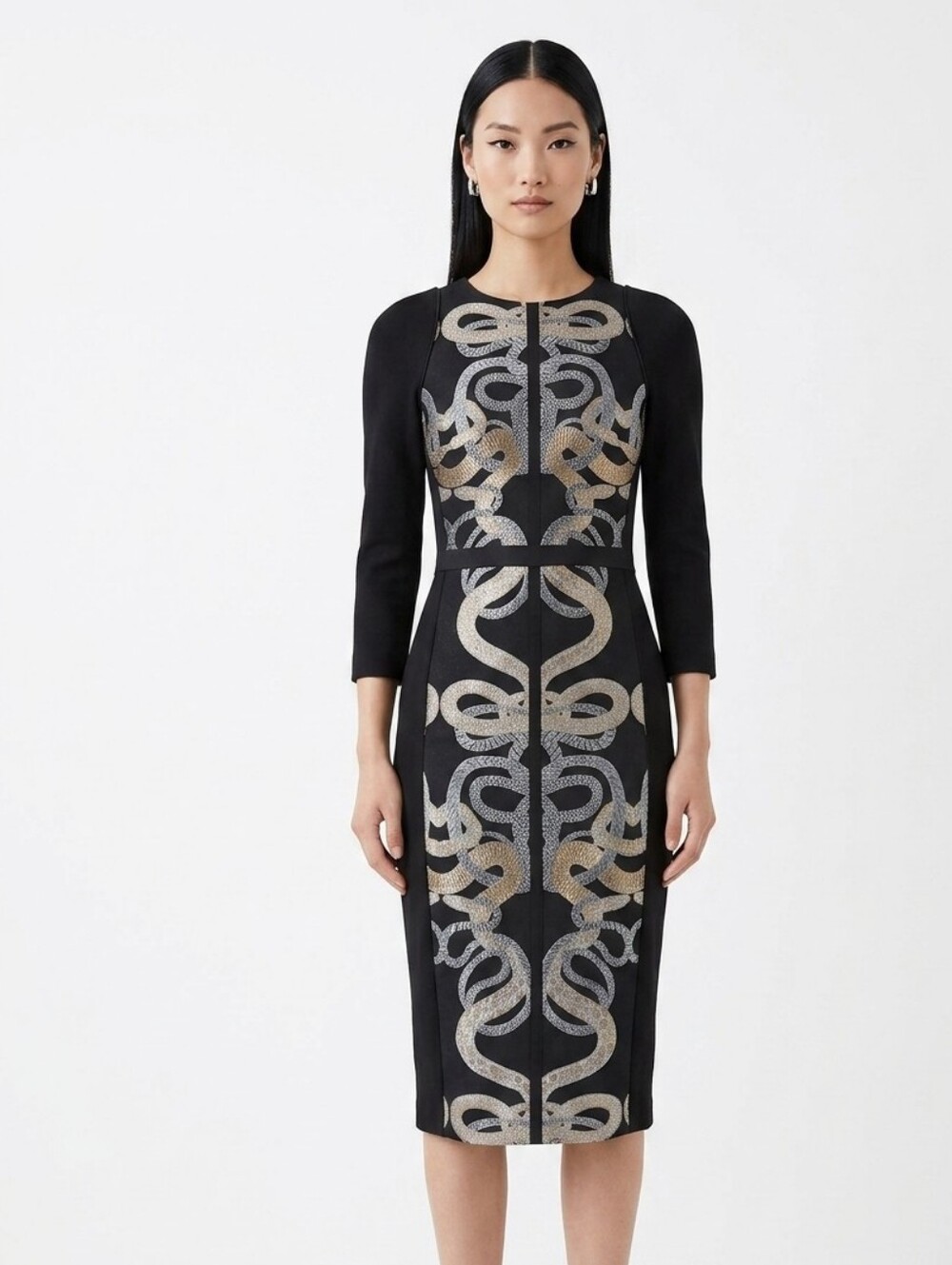 Ted Baker Malicia Snake Jacquard Shift Dress Black Sz 2 Metallic Chic